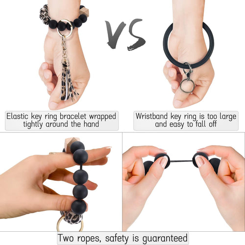 Chic Leopard Print Tassel Keychain Bracelet – Beaded Wristlet for Car Keys & Handbags